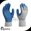 SRSAFETY 10 gauge grey polycotton liner coated blue latex on palm gloves, crinkle finished/blue latex work gloves